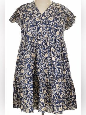 Old Navy Navy and Cream Floral Tiered Casual Dress